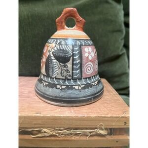 Vintage Mexican Tonala Pottery‎ Bell Signed Jimon Folk Art 3.75